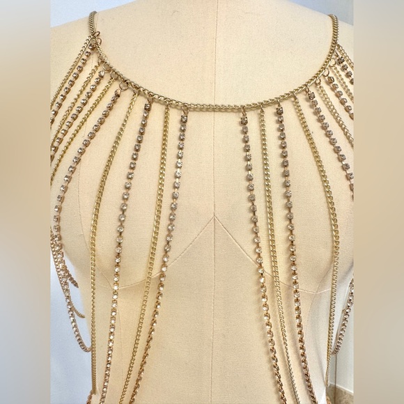 ALTEREDREAMS Gold Rhinestone Body Chain Top | Festival Rave Harness | Statement - Picture 5 of 9
